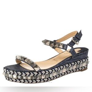 Christian Louboutin Blue DenimPyaclou Studded Ankle Strap Platform Sandals 38
